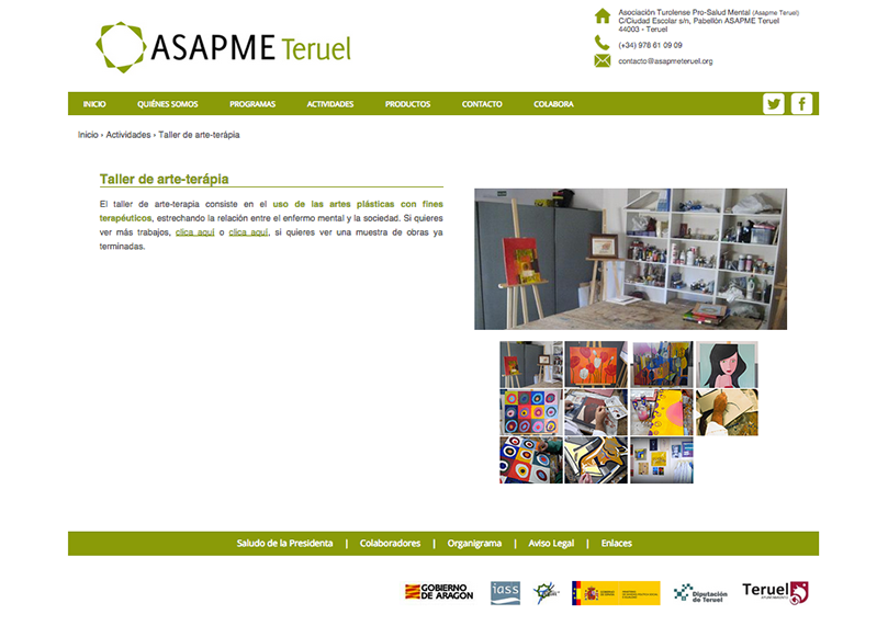 Imagen de la sección de arte-terápia de la página web corporativa de ASAPME Teruel