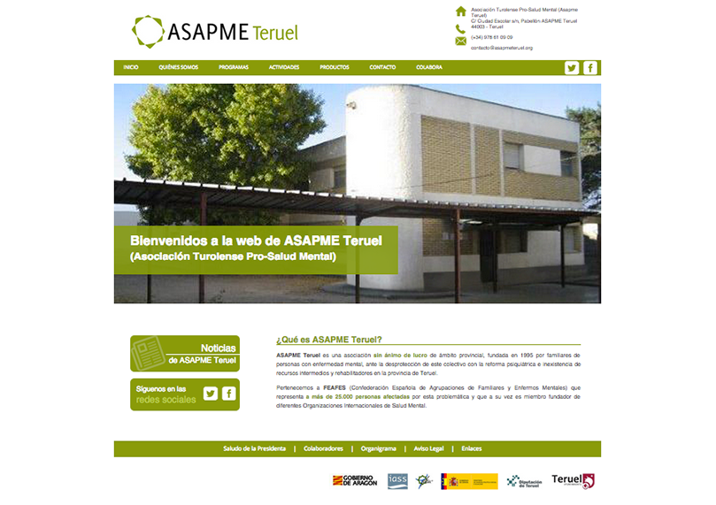 Imagen de la Home de la página web corporativa de ASAPME Teruel