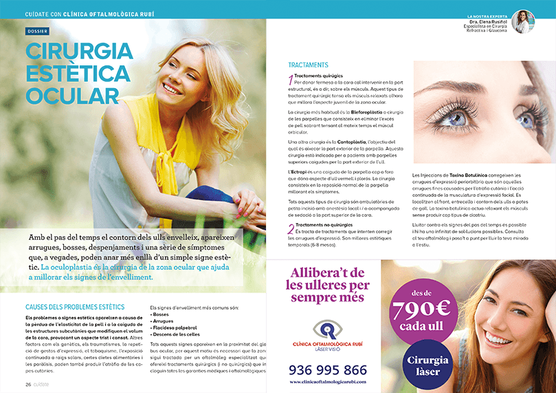 Doble página de un artículo sobre cirugia ocular de la revista Cuídate