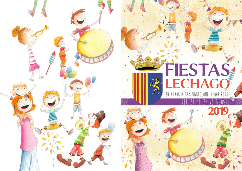 Imagen de la ilustración y la portada del programa de fiestas de Lechago de 2019