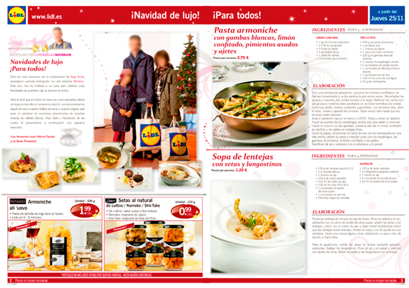 Imagen doble página especial cocina de la campaña de Navidad de Lidl Supermercados