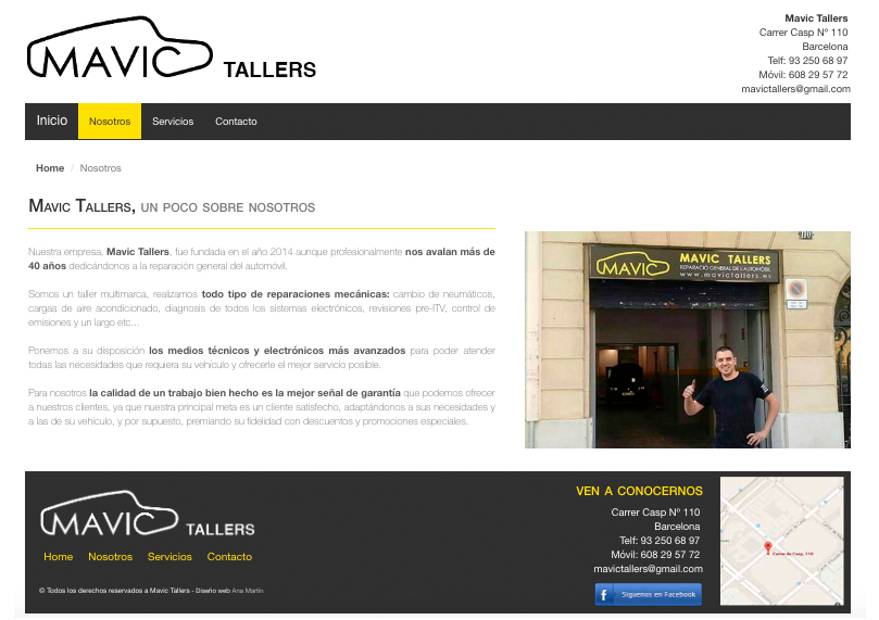 Imagen de la sección nosotros de la página web de Mavic Tallers