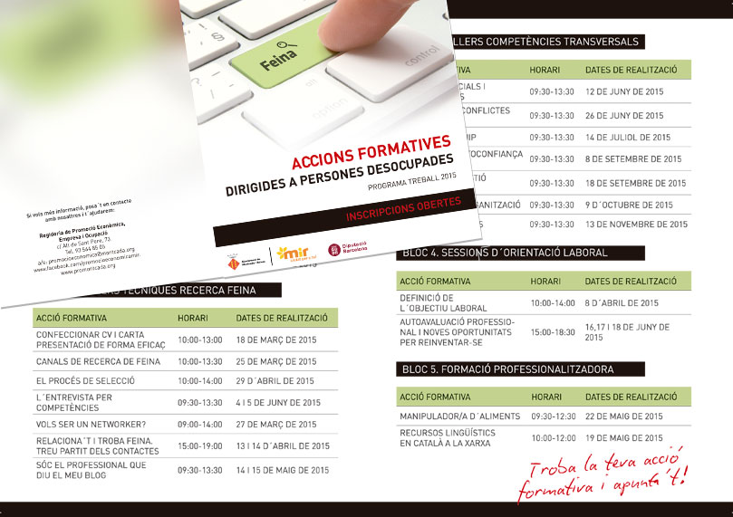 Imagen del díptico sobre las acciones formativas en 2015 del Ayuntamiento de Montcada i Reixac