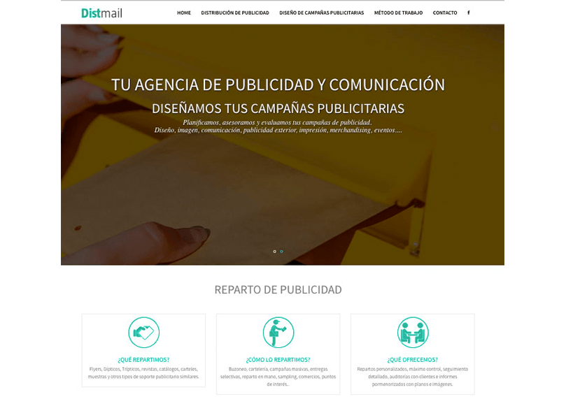 Imagen de la home de la página web de Distmail Agencia de Reparto